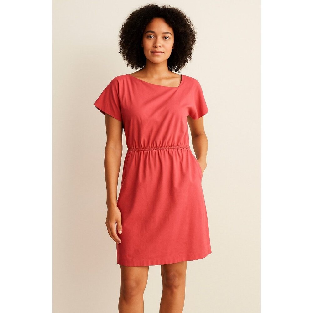 GAP Salmon Pink Tencel Cotton Dress – Asymmetric Neckline, Pockets, Size 6